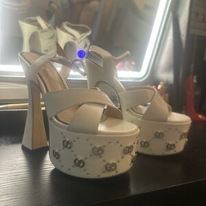 Gucci Cream Platform Studded High Heel Sandals